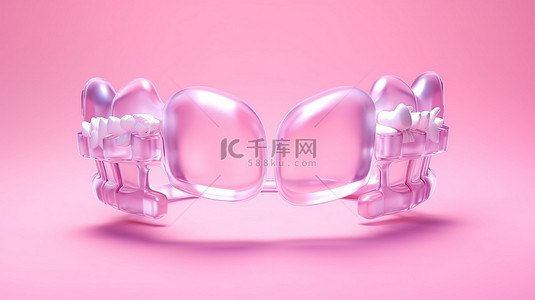 谨慎背景图片_粉红色背景和谨慎正畸技术的 Invisalign 3D 渲染