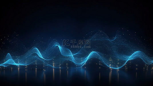 科技藍色背景图片_数字建筑多边形波背景，具有令人惊叹的 3D 互连点和线