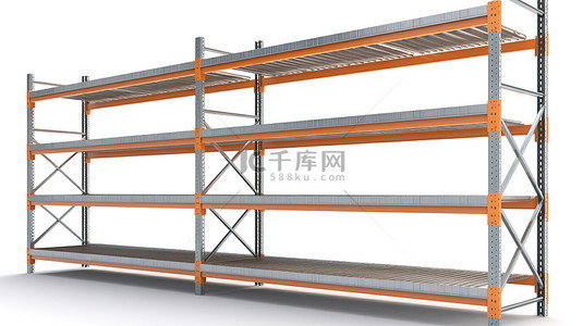 木板背景图片_白色背景下空仓库或市场空间中金属架和货架的 3D 渲染