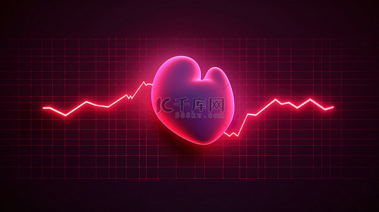 红色心跳监视器插图的 3D 渲染，在医疗网站和应用程序的语音气泡上带有脉冲线图标和医疗符号
