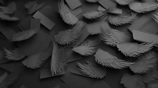 黑色纹理纸背景图片_3D 渲染飞行名片，灰色背景上具有黑色纹理设计