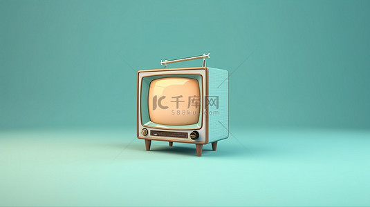 复古电视屏幕显示在柔和的蓝色柔和背景 3D 横幅插图上，用于媒体连接