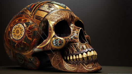 墨西哥嘉年华背景图片_令人惊叹的 3D 可视化墨西哥头骨