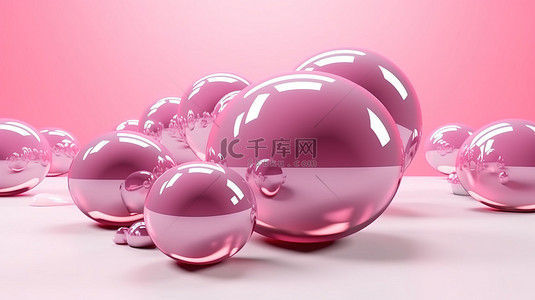 3D 渲染的粉红色液体球极简抽象的海报背景