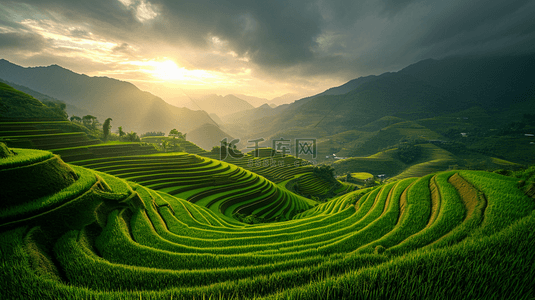 春天梯田风光风景壁纸设计