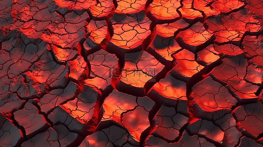 岩火山背景图片_火红的地面纹理，有裂缝，火山喷发后果的 3D 渲染