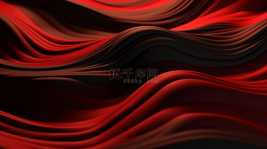 抽象表面上的动态波红色和黑色液体背景与波纹效应运动设计模板 3D 插图
