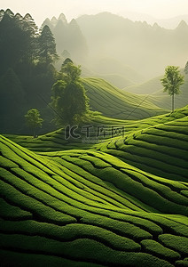 茶城背景图片_川上山风景优美，其中有茶园