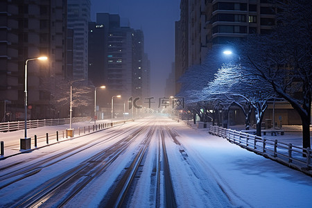 城市雪背景图片_城市雪下的道路