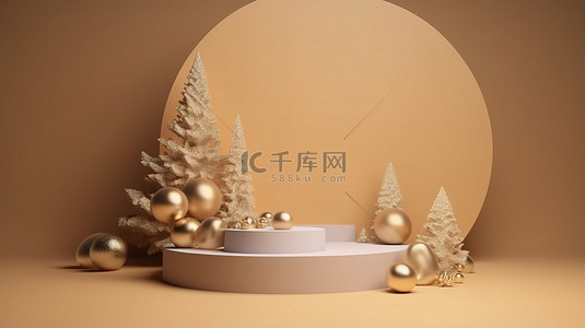 圣诞节和新年产品展示 3d 渲染讲台与空白