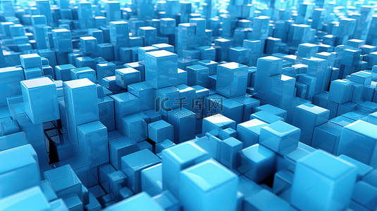 蓝光背景图片_浅蓝色方条结构背景的几何混沌3D渲染