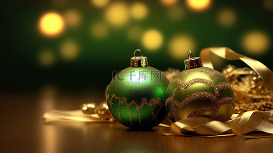 圣诞节明信片背景图片_3d 金色装饰绿卡，欢快的圣诞节