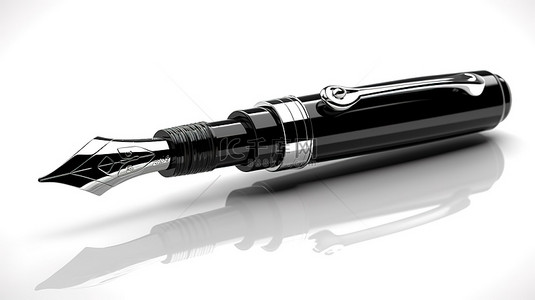 钢笔书写背景图片_1 白色背景展示时尚黑色书写笔的 3D 渲染