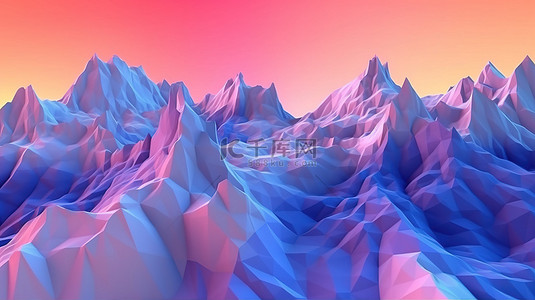 紫色天空背景背景图片_低聚柔和山脉的 3d 渲染