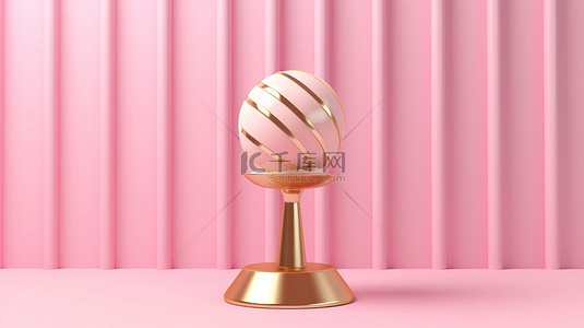 夏日甜蜜粉色冰淇淋，优雅的金色条纹和奢华的球体