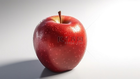 健康的红苹果 3d 渲染，白色背景上有阴影，美味又营养