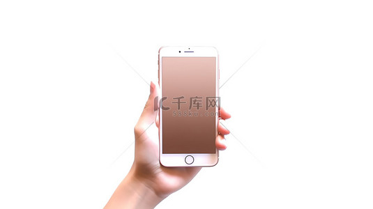 玫瑰金手机背景图片_手持玫瑰金手机的白色背景 3D 渲染