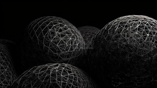 格子黑色背景背景图片_3D 渲染中黑色背景上的抽象白色网格