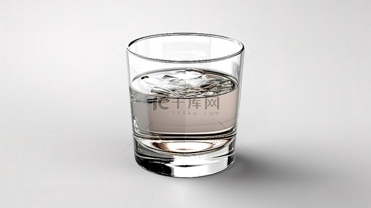 3D 描绘的玻璃杯中水晶般清澈的水，以白色背景为背景