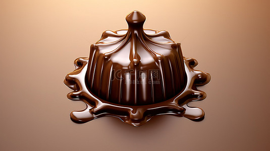 带有层叠可可滴的巧克力皇冠的顶视图 3D 渲染
