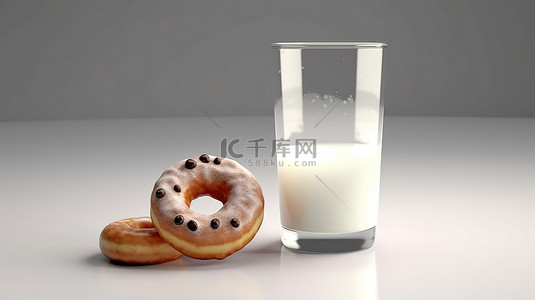 牛奶玻璃罐头和甜甜圈创意 3D 食物插画