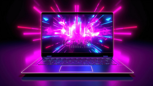 桌子上的手机背景图片_黑色桌子上紫色笔记本电脑的 3d 渲染