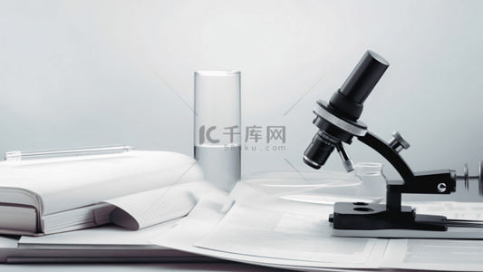 化学研究插画背景图片_医疗科技显微镜简单白色背景