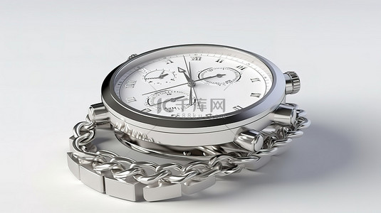复古表盘背景图片_精致的复古银色男士手表，体重秤上有钱，3D 渲染在白色背景上