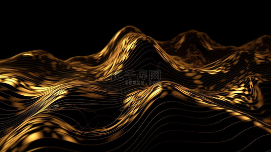 垃圾抽象 3d 渲染中的金色波浪