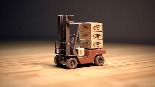 伊利诺伊州制造的叉车在 3D 渲染中运输出口木箱