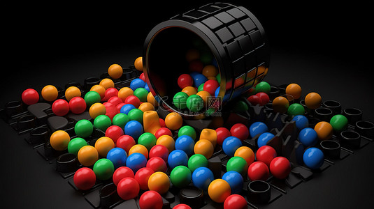 盈利逻辑背景图片_彩色球和黑色圆柱体的拼图迷宫逻辑大脑训练玩具的 3D 插图