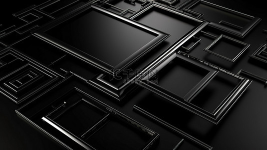 现代科技设计模板抽象黑色金属框架在 3D 渲染