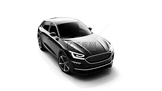 适合家庭使用的时尚黑色 SUV，在 3D 渲染中隔离在白色背景上