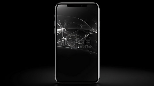 黑色背景抽象智能手机轮廓，具有 3D 渲染模型显示和广告概念技术设备