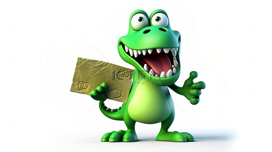 金钱符号背景图片_异想天开的 3d 恐龙拿着一个标志和一个金钱符号