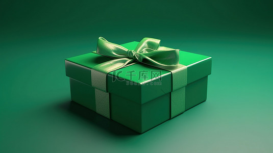 一个单独站在绿色背景上的礼物盒的 3d 渲染