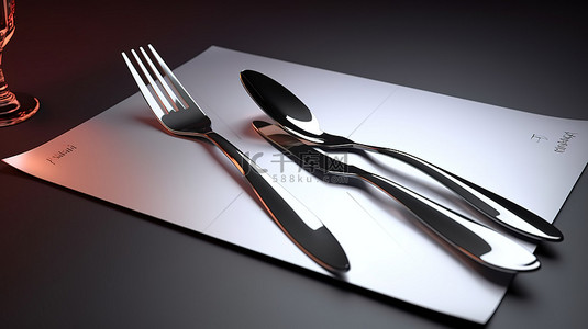 美食菜单封面背景图片_诱人的 3D 菜单显示，配有盘叉和刀