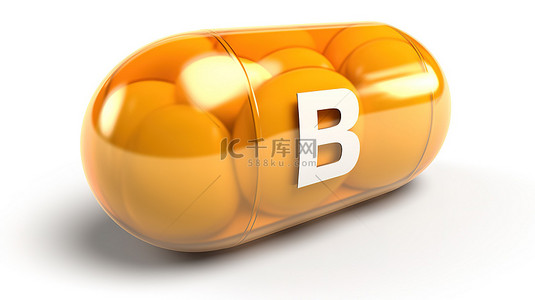 维生素 B12 胶囊与配方的孤立白色 3D 插图