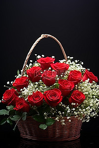鲜花插花 在线送花 满天星红玫瑰花篮