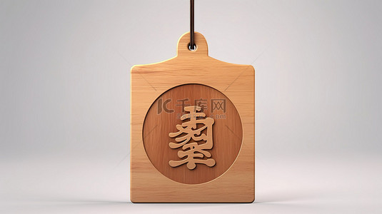 木板吊牌背景图片_中国吊牌的透明背景 3D 渲染，由木材制成，带有剪切路径