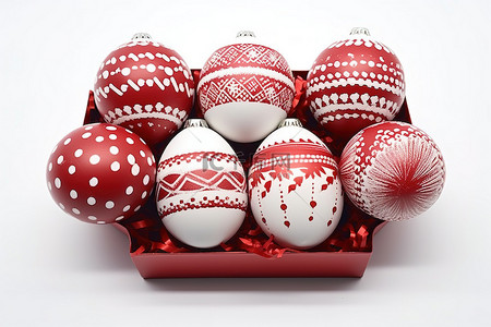 圣诞6背景图片_6 个红色和白色复活节彩蛋套装