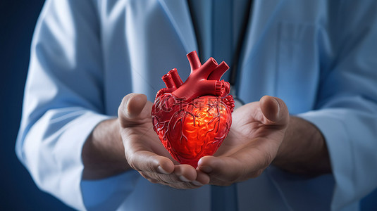 医疗人员手背景图片_医疗专业人员展示具有特定梗塞位置的 3D 心脏模型