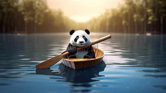划船背景图片_有趣的3D熊猫划船