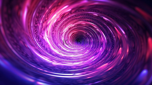 插图 3D 设计紫色水彩闪光，带有抽象圆圈和荧光曲线