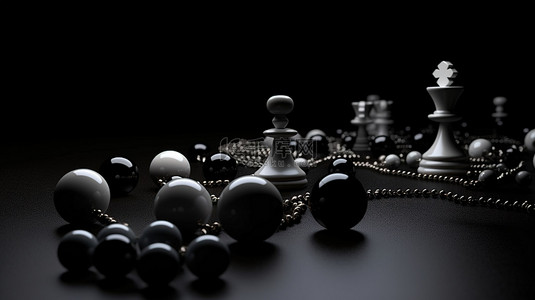 黑色背景下 3D 中残疾人物和多米诺骨牌效应与倒下棋子的描绘