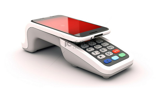 白色背景上独立支付终端和电话的 3D 插图