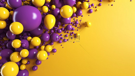 充满活力的紫色背景上简单的黄色聊天气泡社交媒体消息传递概念的 3D 渲染