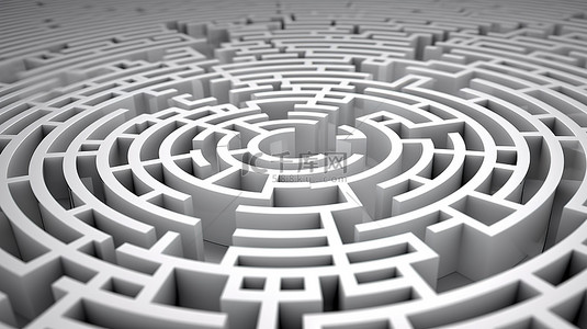 孤独的 3D 白色迷宫象征着挑战和障碍