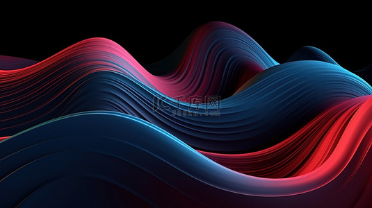 红色和蓝色渐变背景中的 3d 渲染抽象曲线