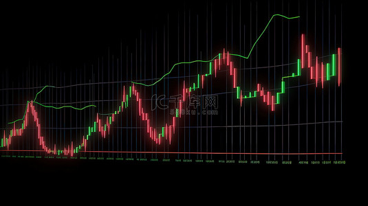 3d 渲染中的孤立红色和绿色最小交易图说明了股市数据的趋势分析